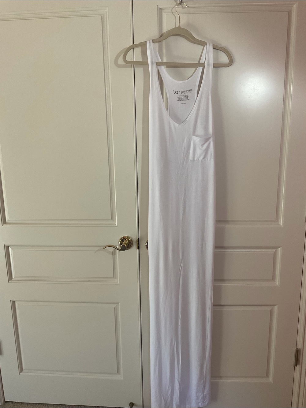 Tori Praver White Racerback Maxi Coverup with Pocket